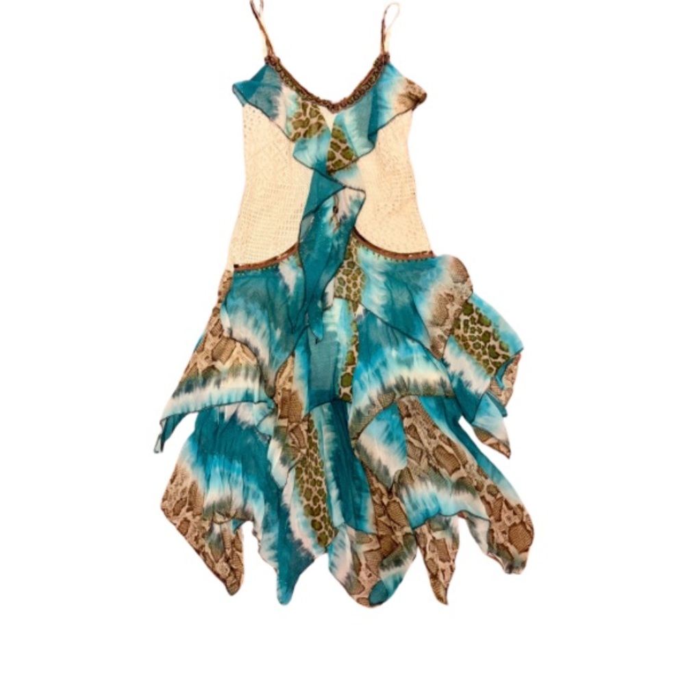Lm Lulu Dance Dress in Blue and Brown with Asymmetrical Hem